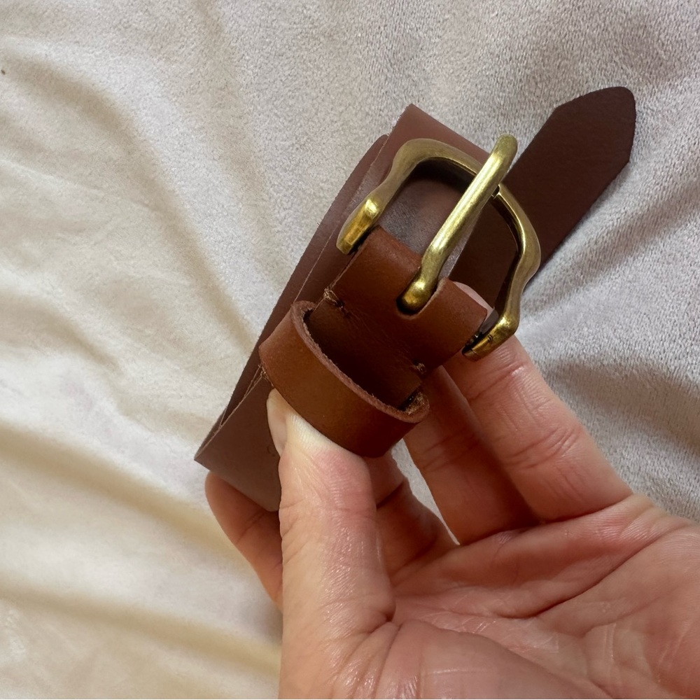 Frye Brown Leather Belt with Gold Buckle